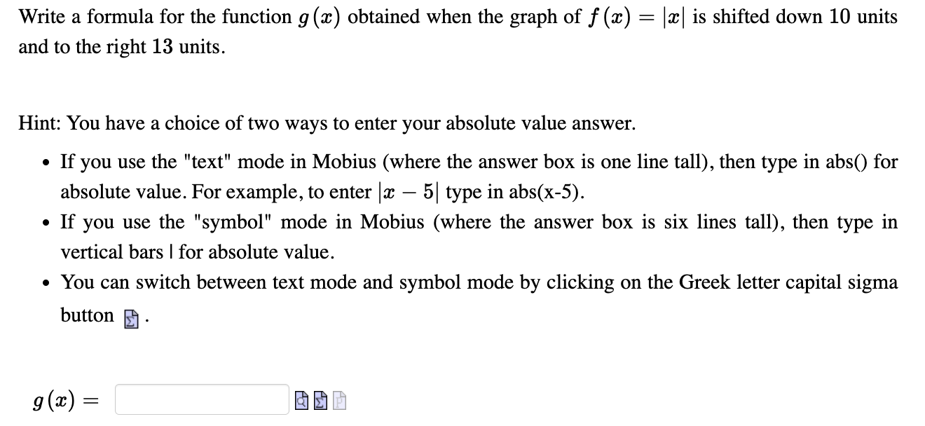 Write a formula for the function g(x) obtained when the graph of