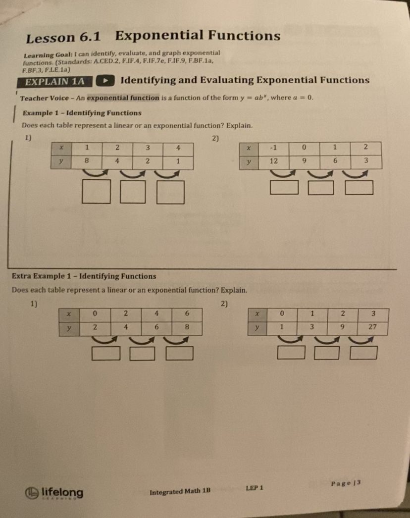 ' Lesson 6.1 Exponential Functions Learning Goal: I can identify, evaluate, and