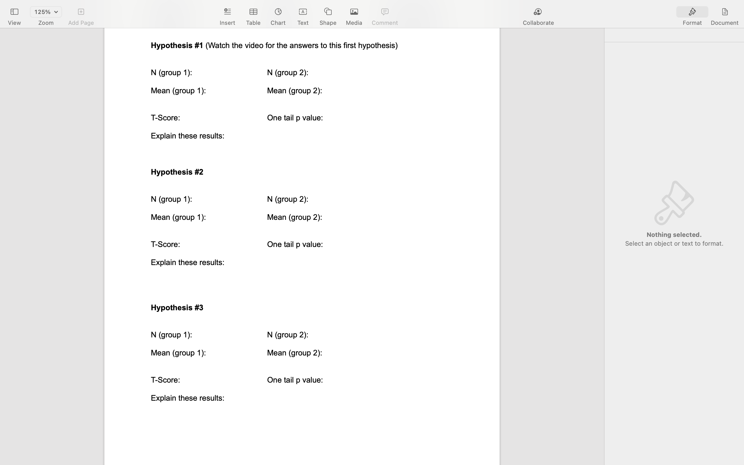 125% View Zoom + Add Page = A Insert Table Chart Text