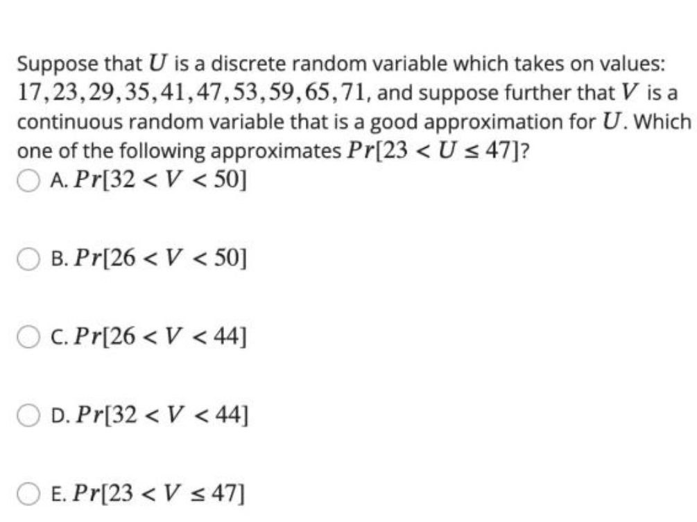 Suppose that U is a discrete random variable which takes on values:
