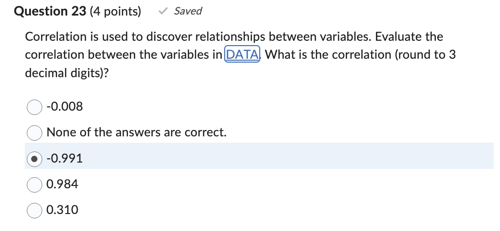 plot variable1 vs. variable2 and describe the correlation between variable1 and variable2.
