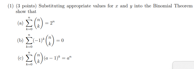 (1) (3 points) Substituting appropriate values for x and y into the