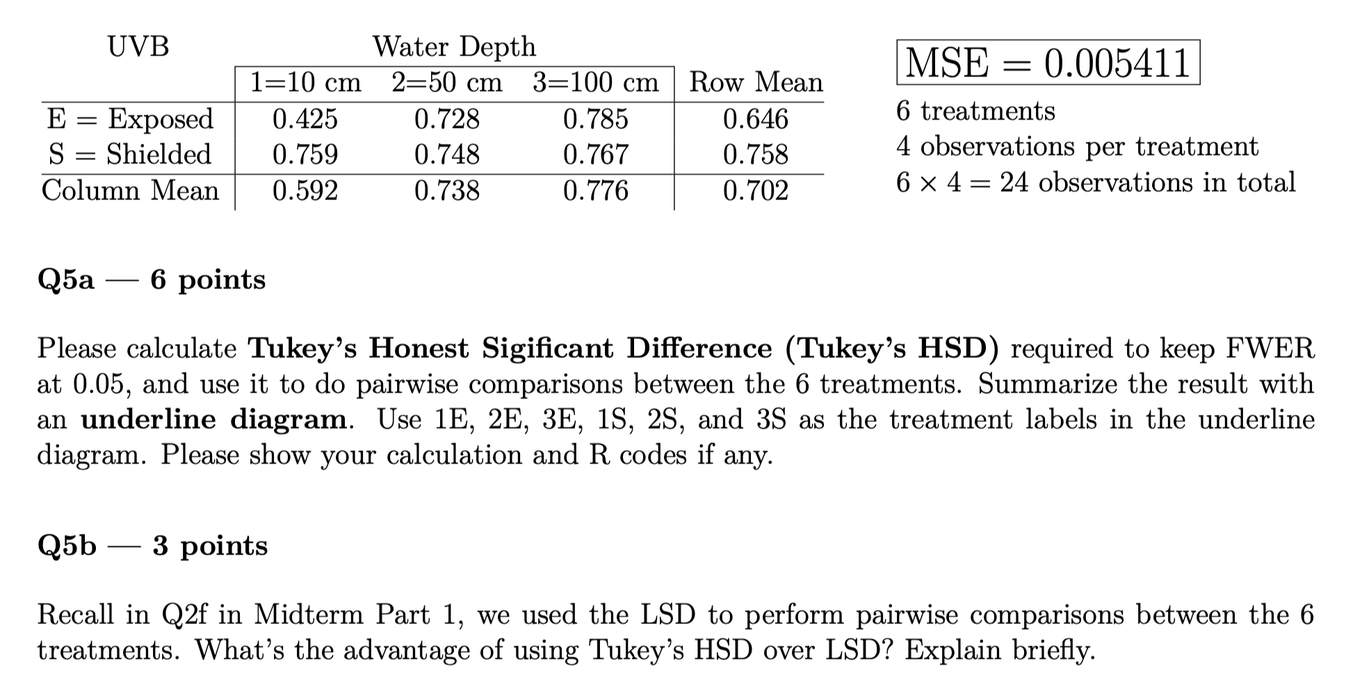 & UVB exposure study in Question 2 of Midterm Part 1. Recall