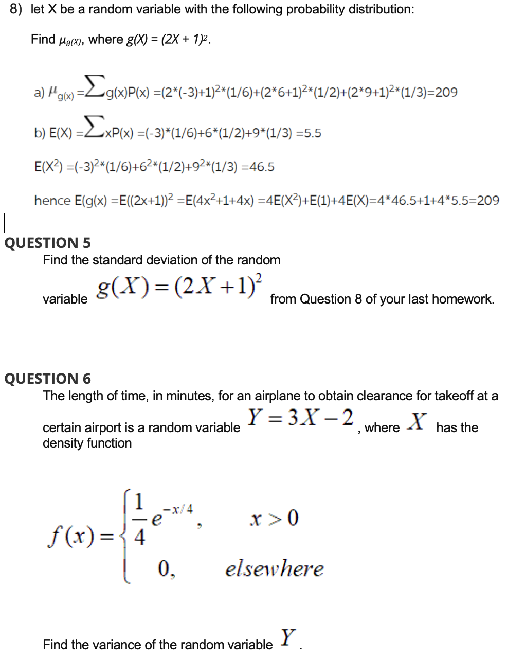 8) let X be a random variable with the following probability distribution: