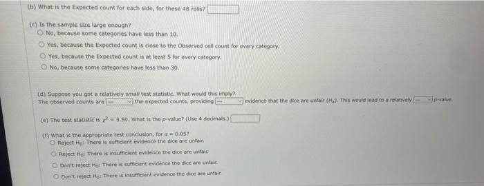 (b) What is the Expected count for each side, for these 48