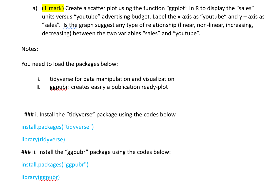 package (datarium) in R. It contains the impact of three advertising medias