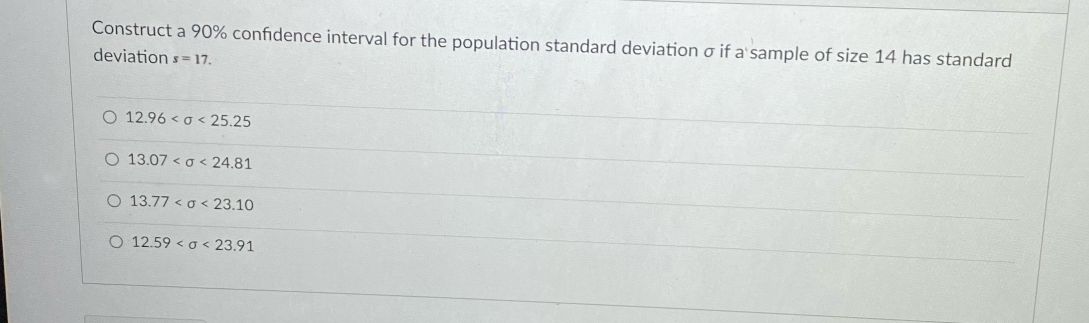 Construct a 90% confidence interval for the population standard deviation if a