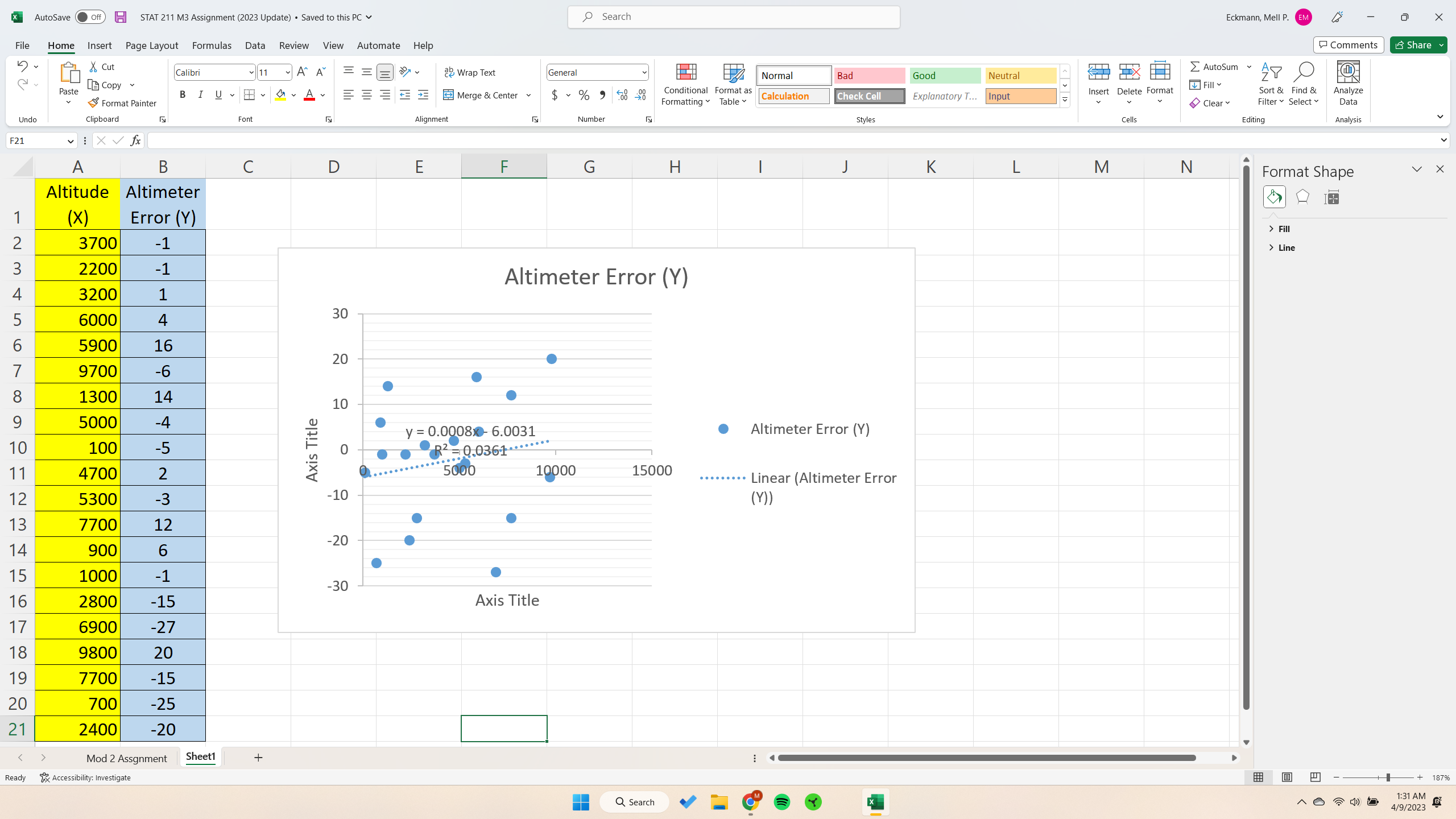 AutoSave Off H STAT 211 M3 Assignment (2023 Update) Saved to this