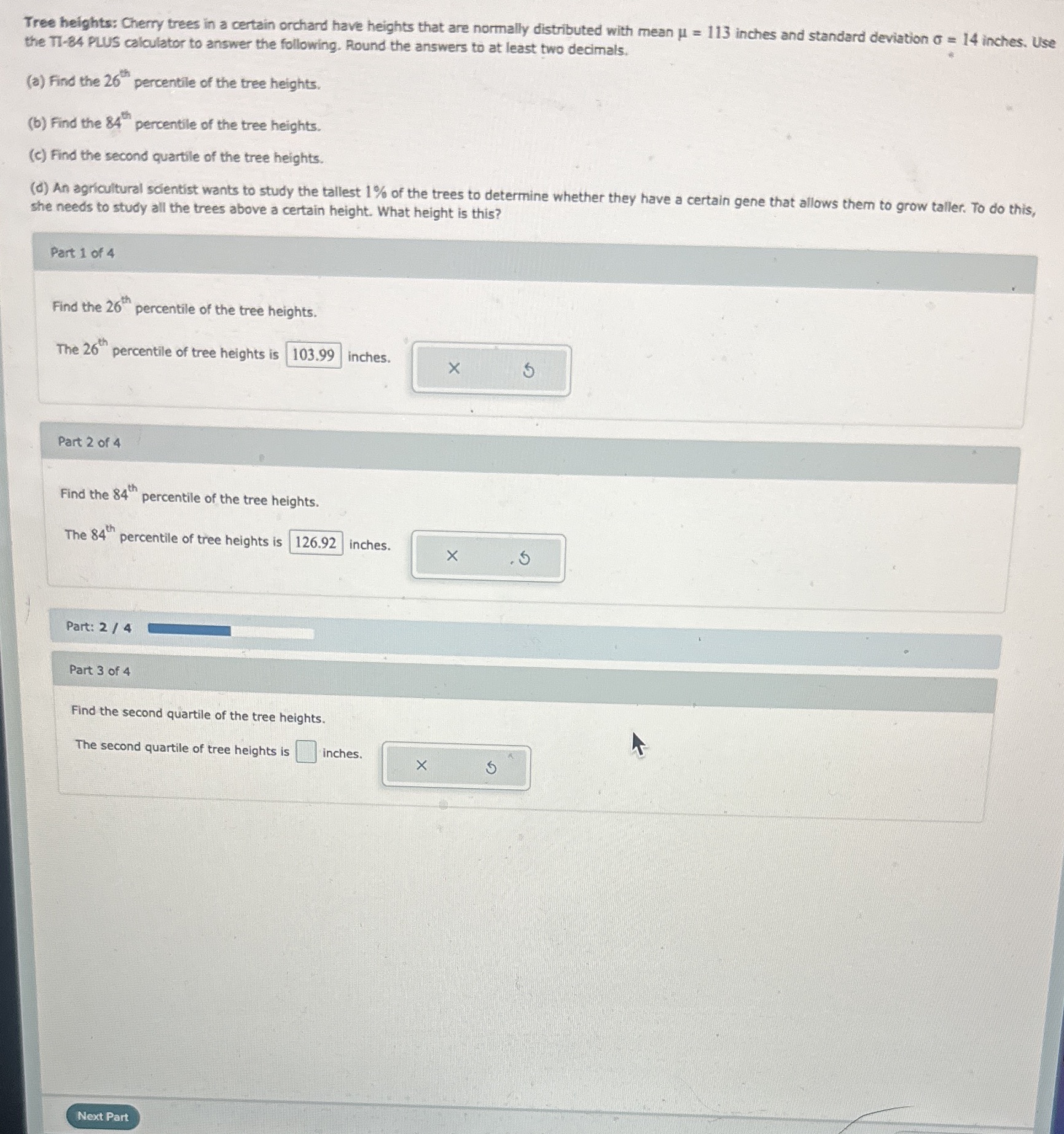 Tree heights: Cherry trees in a certain orchard have heights that are