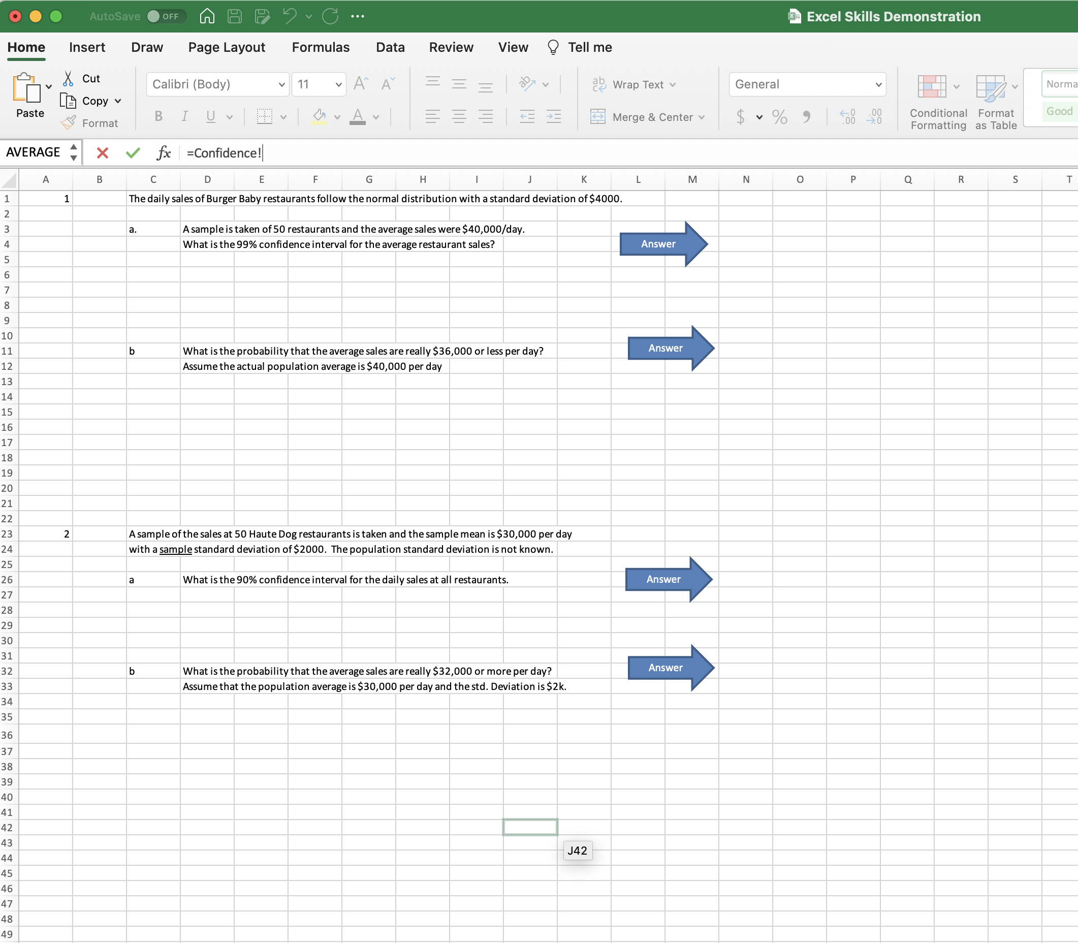 AutoSave OFF Excel Skills Demonstration Home Insert Draw Page Layout Formulas Data