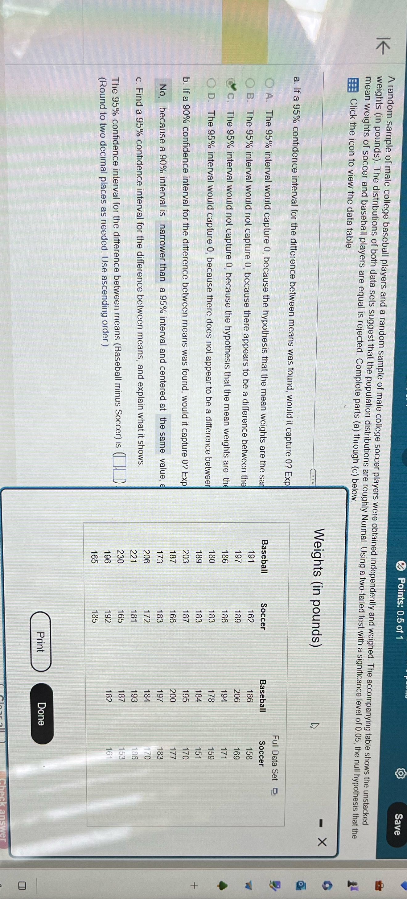 Points: 0.5 of 1 Save - K A random sample of male