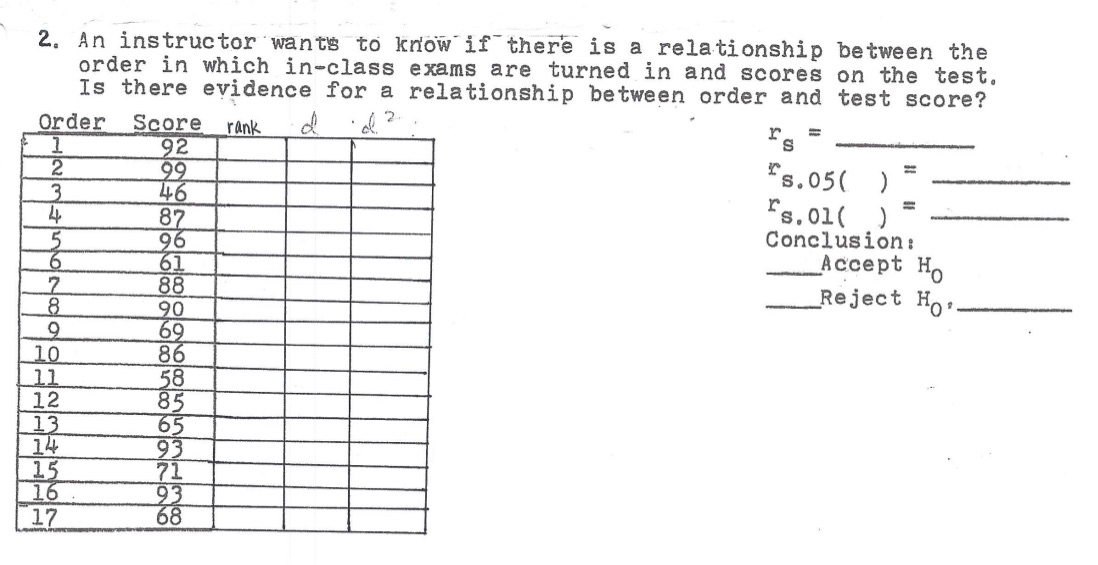 2. An instructor wants to know if there is a relationship between