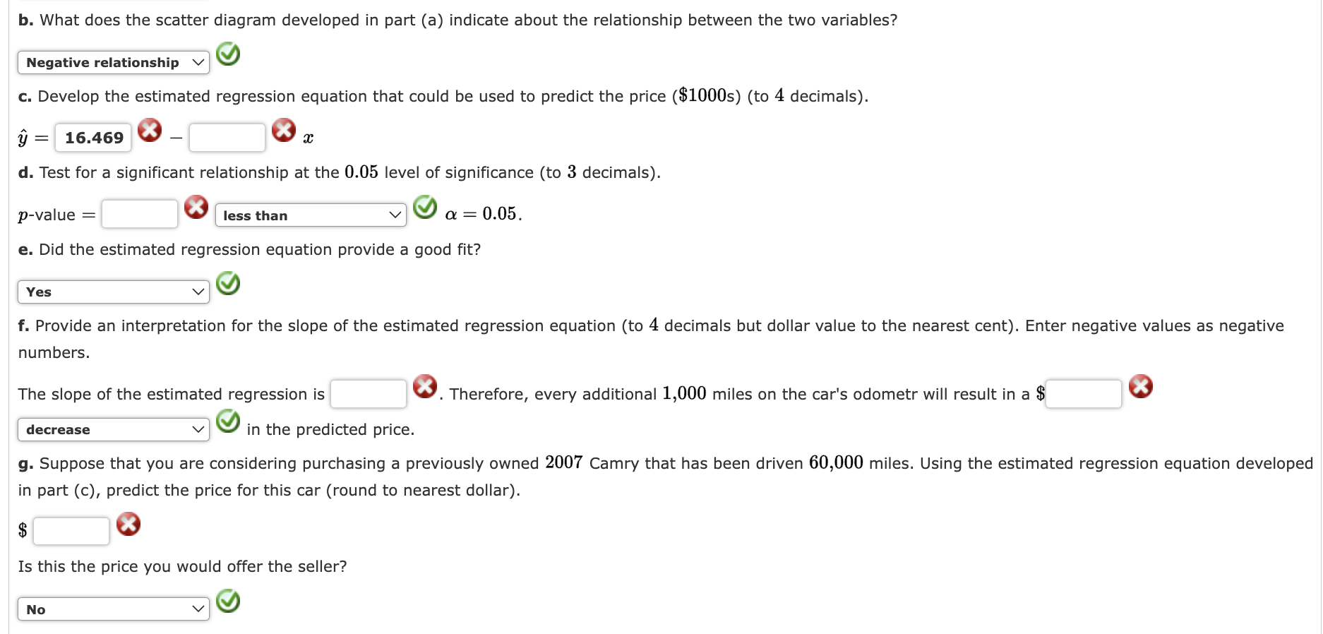 2 decimals). $ e. Use the equation estimated in part (c) to