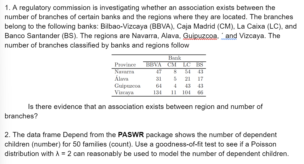 1. A regulatory commission is investigating whether an association exists between the
