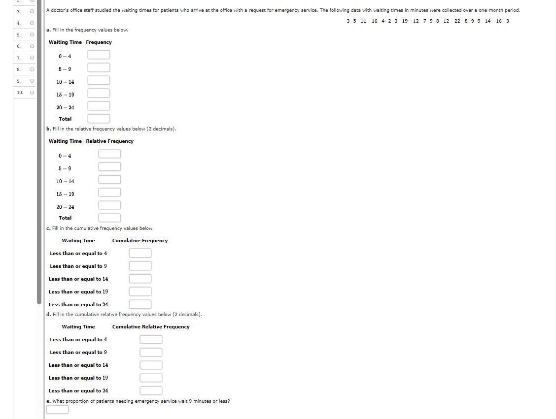 3. A doctor's office staff studied the waiting times for patients who