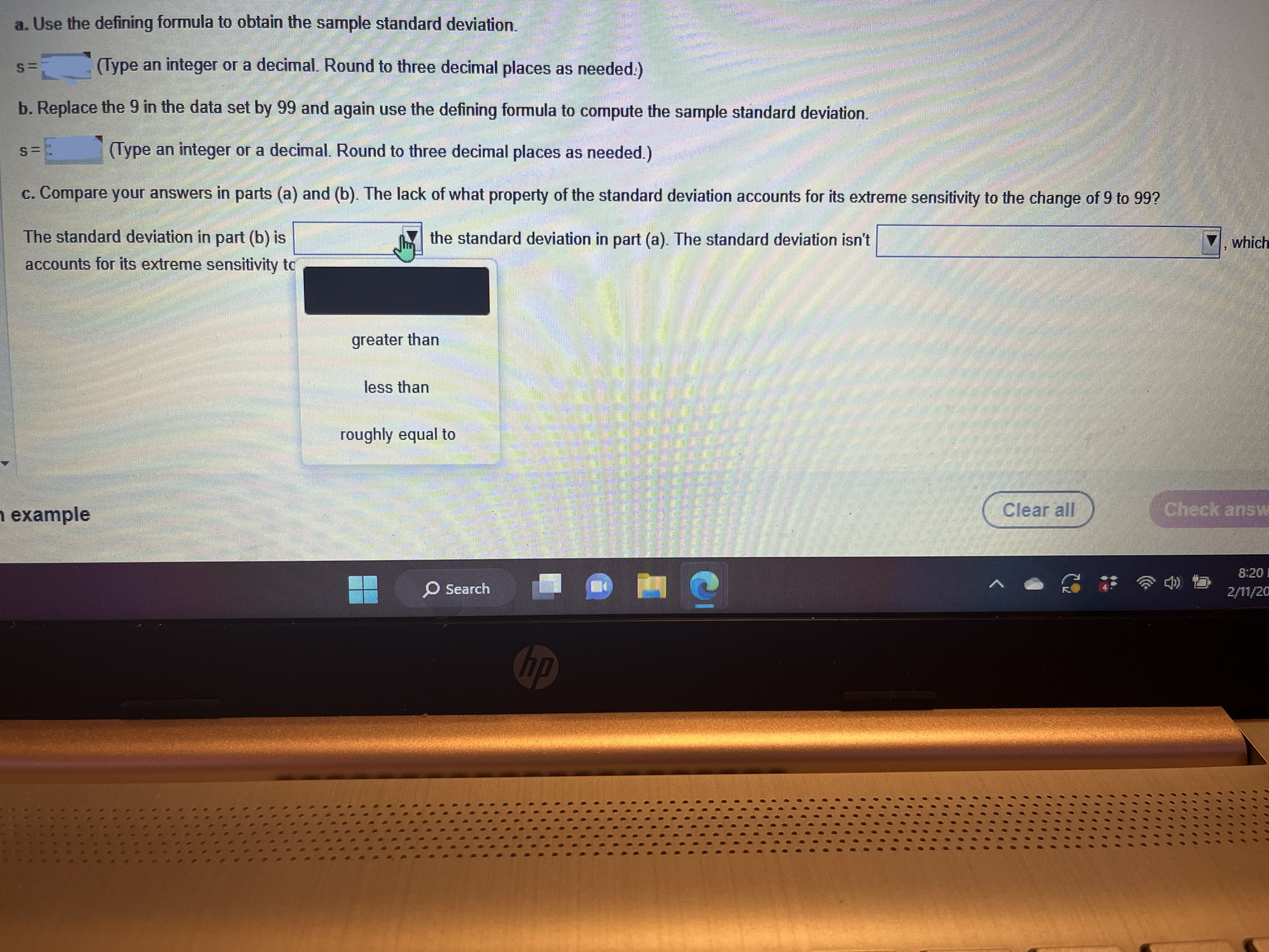 the sample standard deviation. S= (Type an integer or a decimal. Round