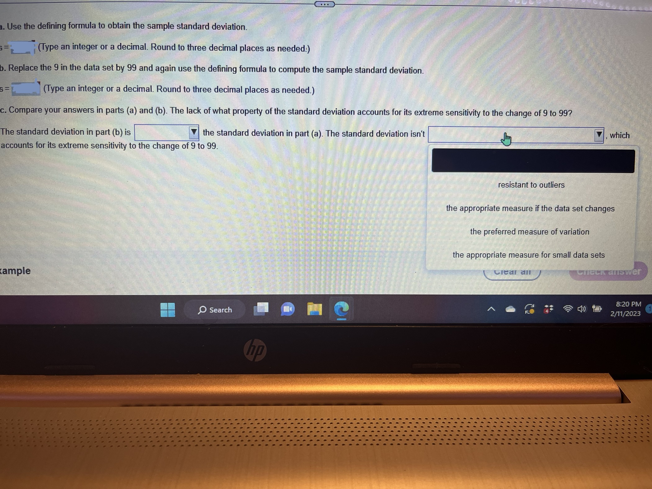 data set by 99 and again use the defining formula to compute