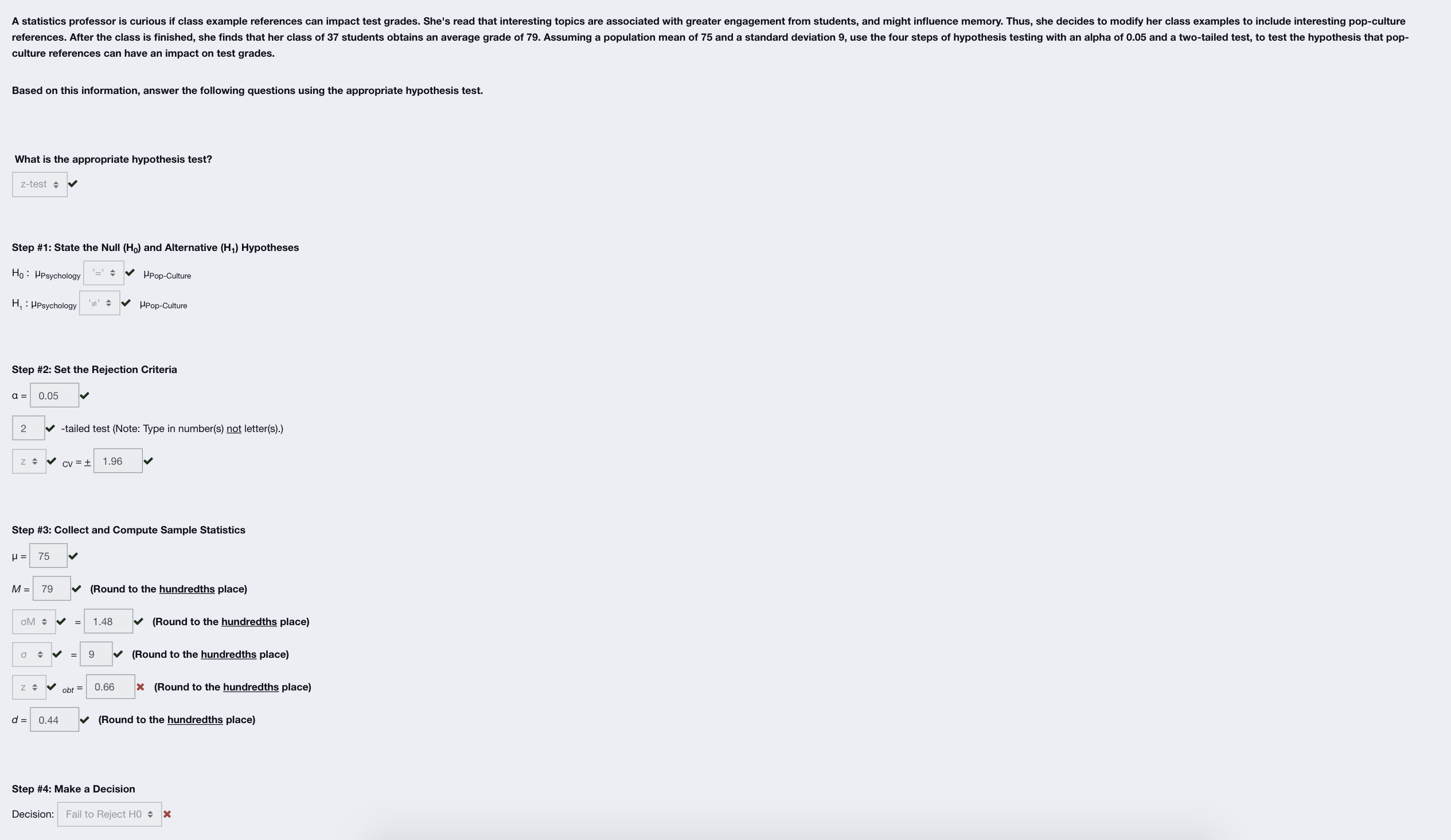 A statistics professor is curious if class example references can impact test