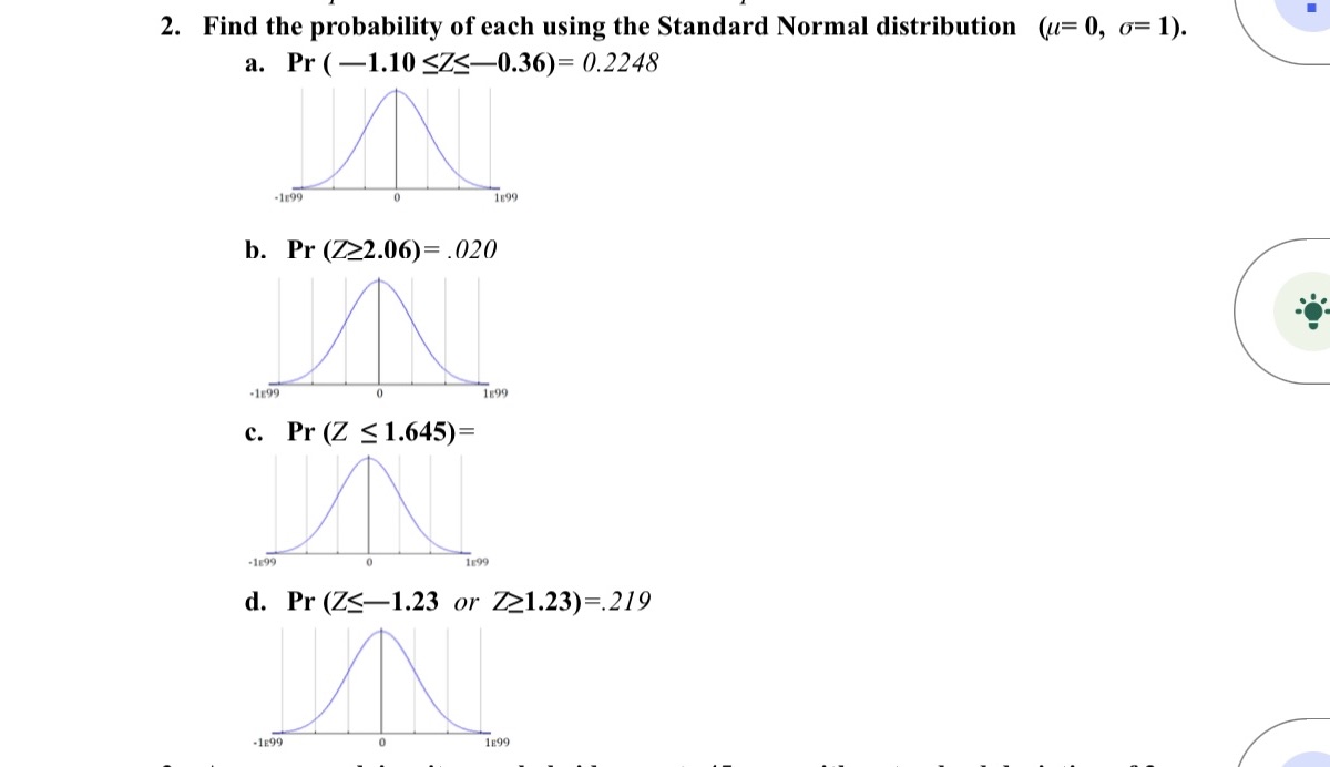 2. Find the probability of each using the Standard Normal distribution (u=