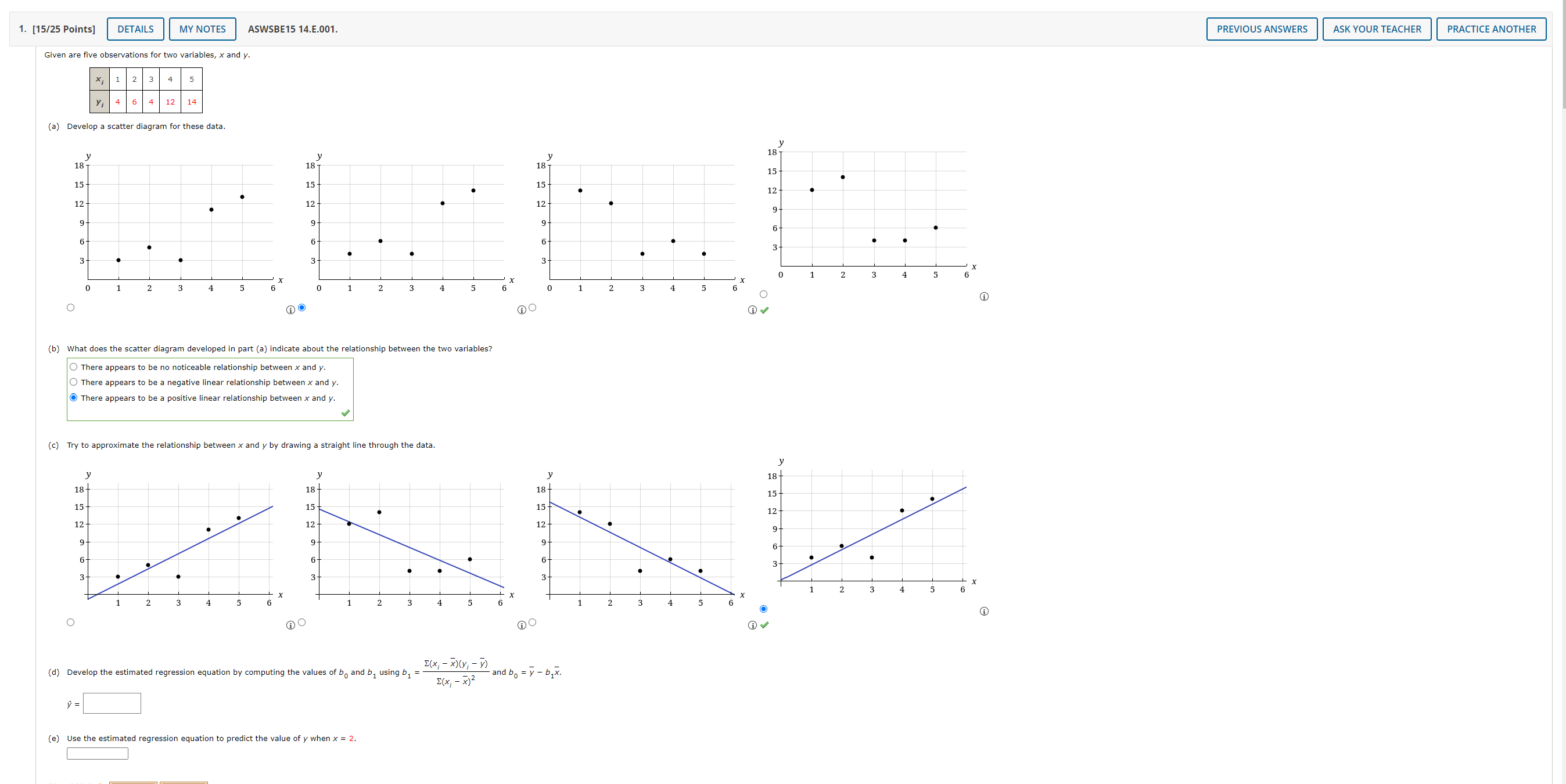 1. [15/25 Points] DETAILS MY NOTES Given are five observations for two