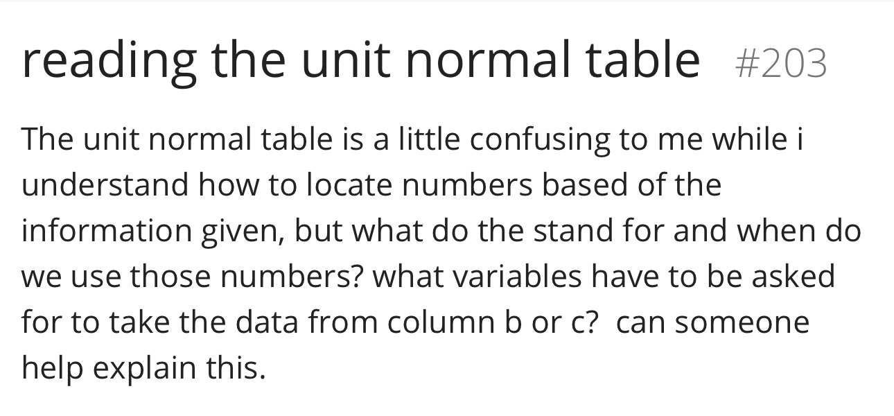 reading the unit normal table #203 The unit normal table is a
