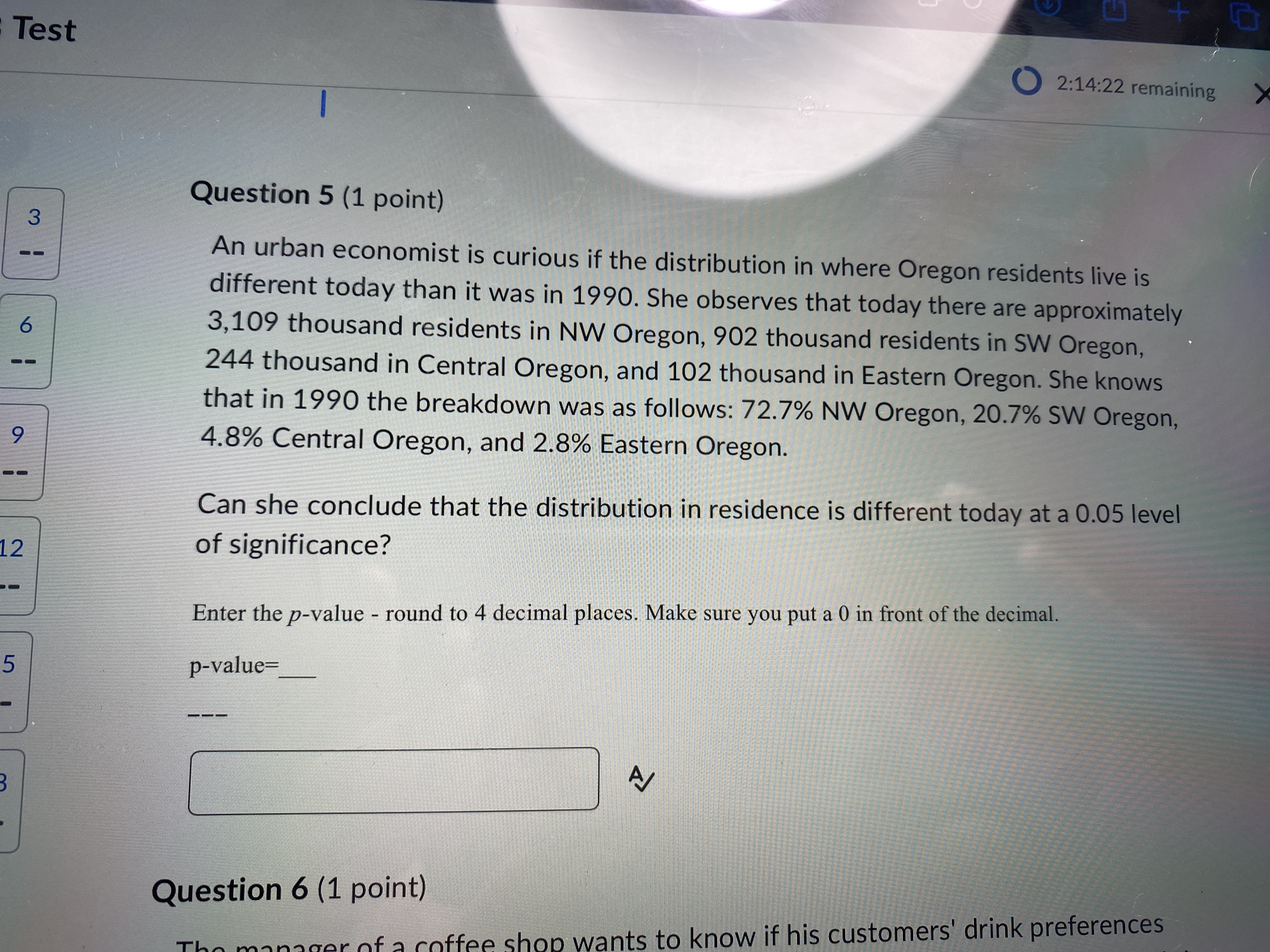 : Test 3 6 6 12 5 B O 2:14:22 remaining Question