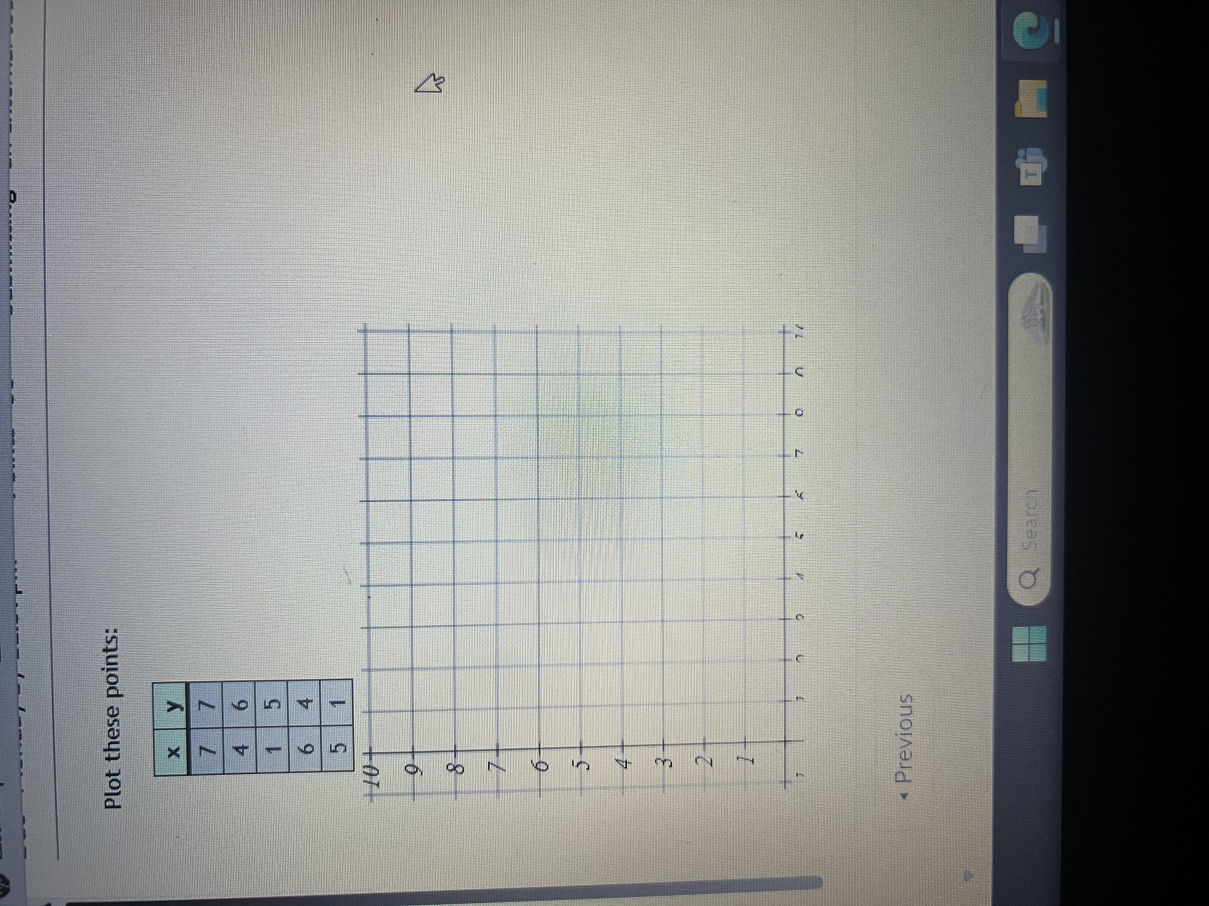 Plot these points: X Y 7 7 4 6 1 5 6