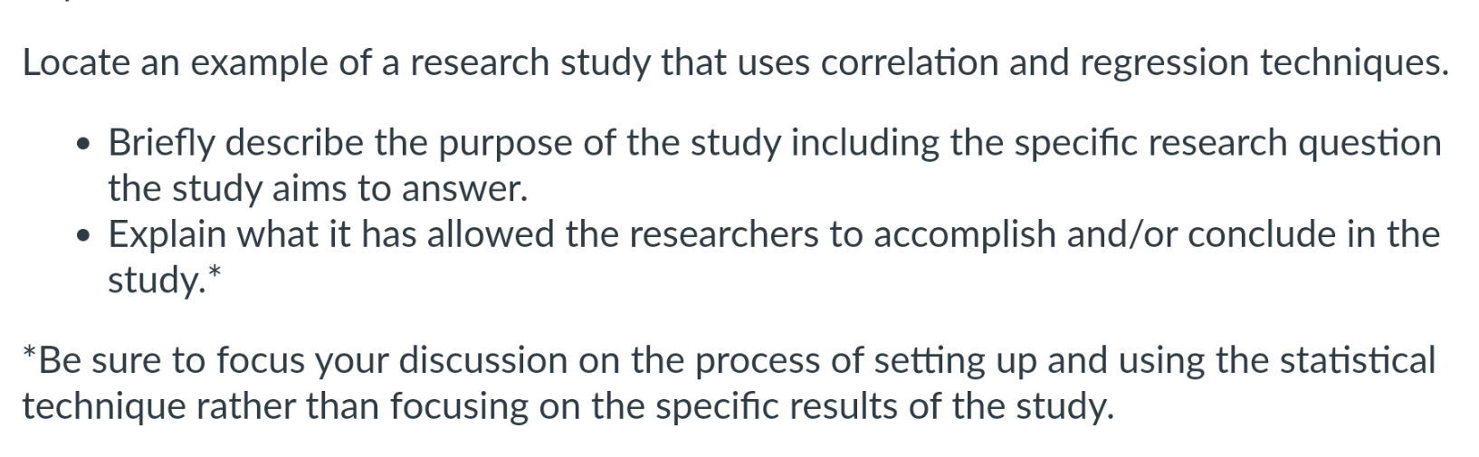 Locate an example of a research study that uses correlation and regression