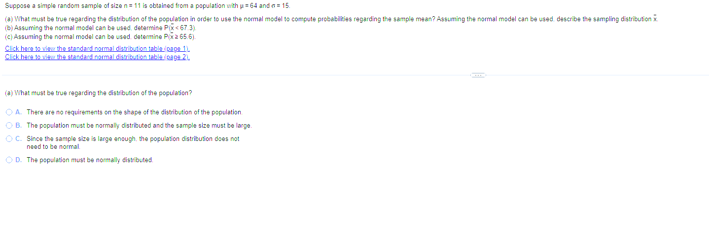Suppose a simple random sample of size n = 11 is obtained