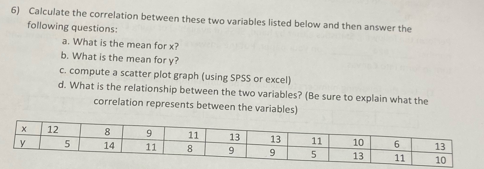 6) Calculate the correlation between these two variables listed below and then