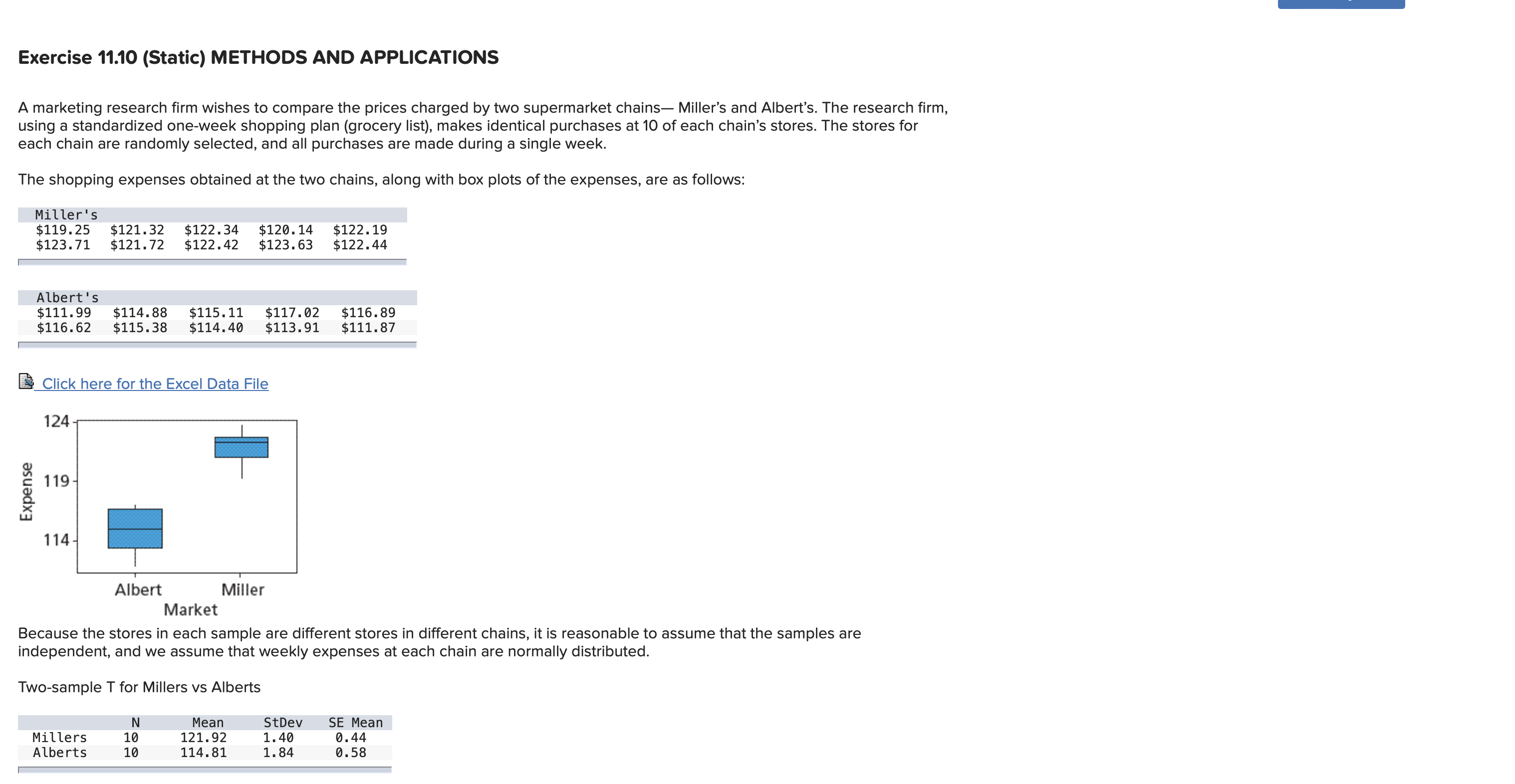 Expense Exercise 11.10 (Static) METHODS AND APPLICATIONS A marketing research firm wishes