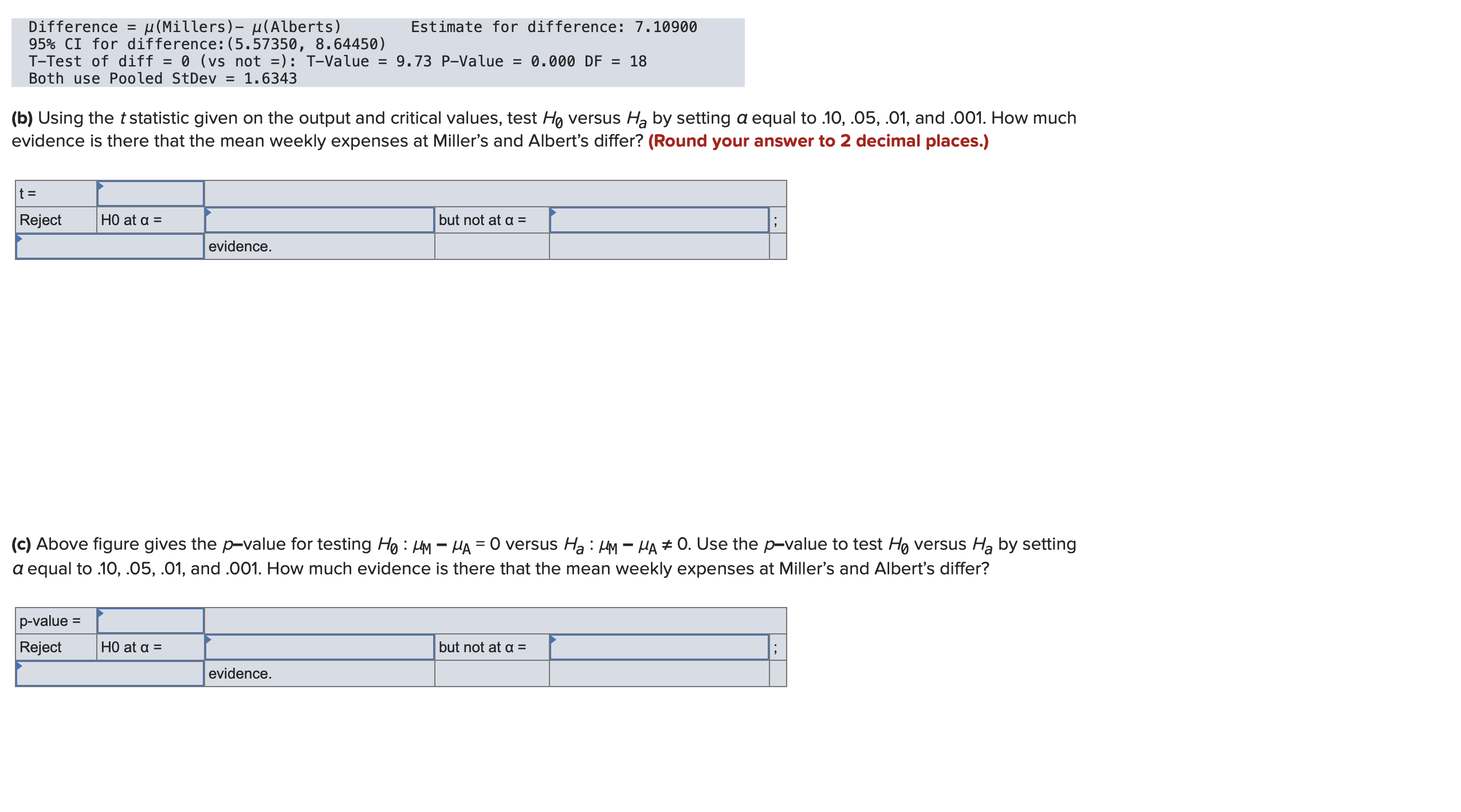 to compare the prices charged by two supermarket chains Miller's and Albert's.