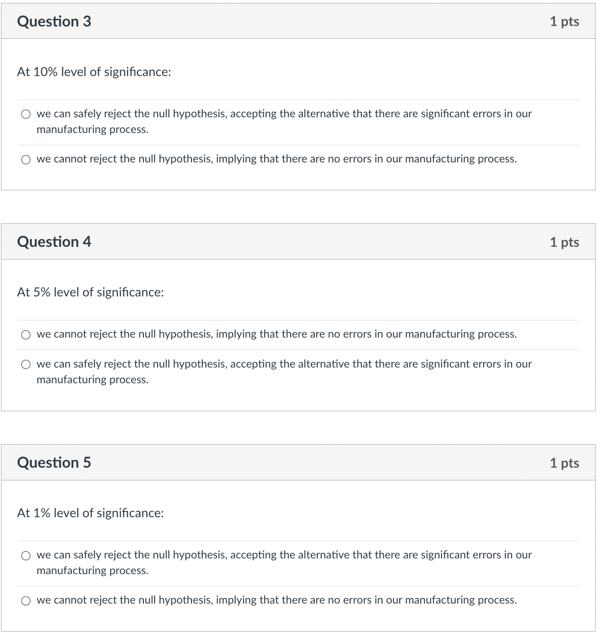a manufacturing plant puts together a sample of automatically measured production errors