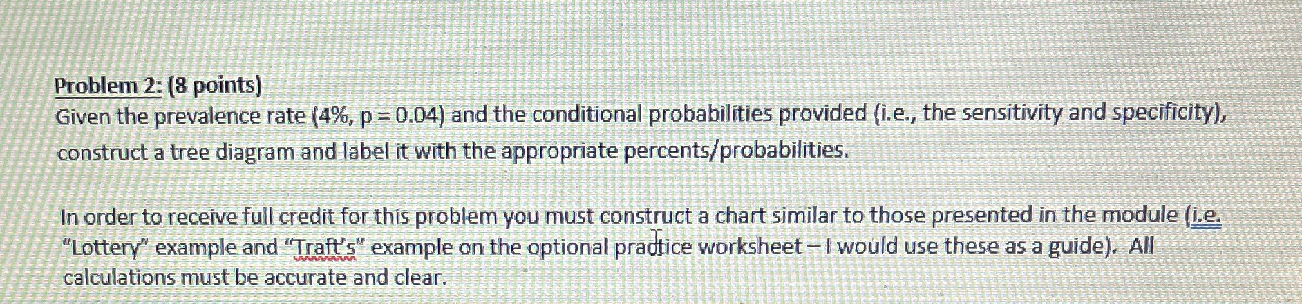 Problem 2: (8 points) Given the prevalence rate (4%, p = 0.04)
