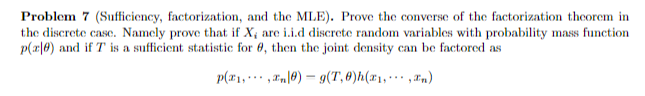 Problem 7 (Sufficiency, factorization, and the MLE). Prove the converse of the