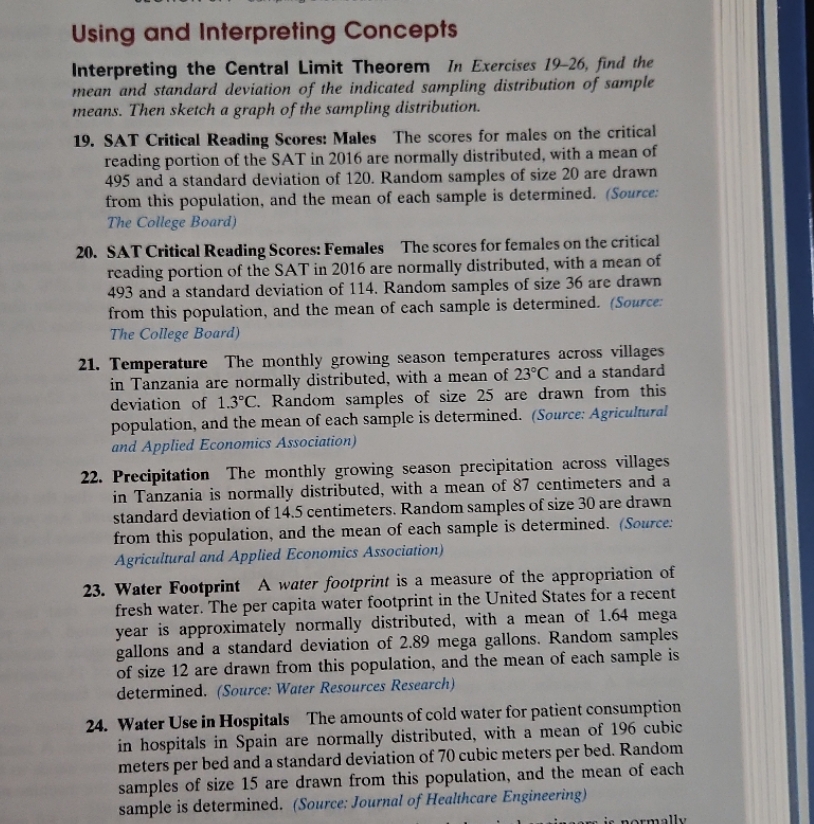 Using and Interpreting Concepts Interpreting the Central Limit Theorem In Exercises 19-26,