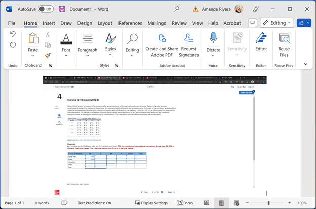 AutoSave off Document1 - Word Amanda Rivera File Home Insert Draw Design