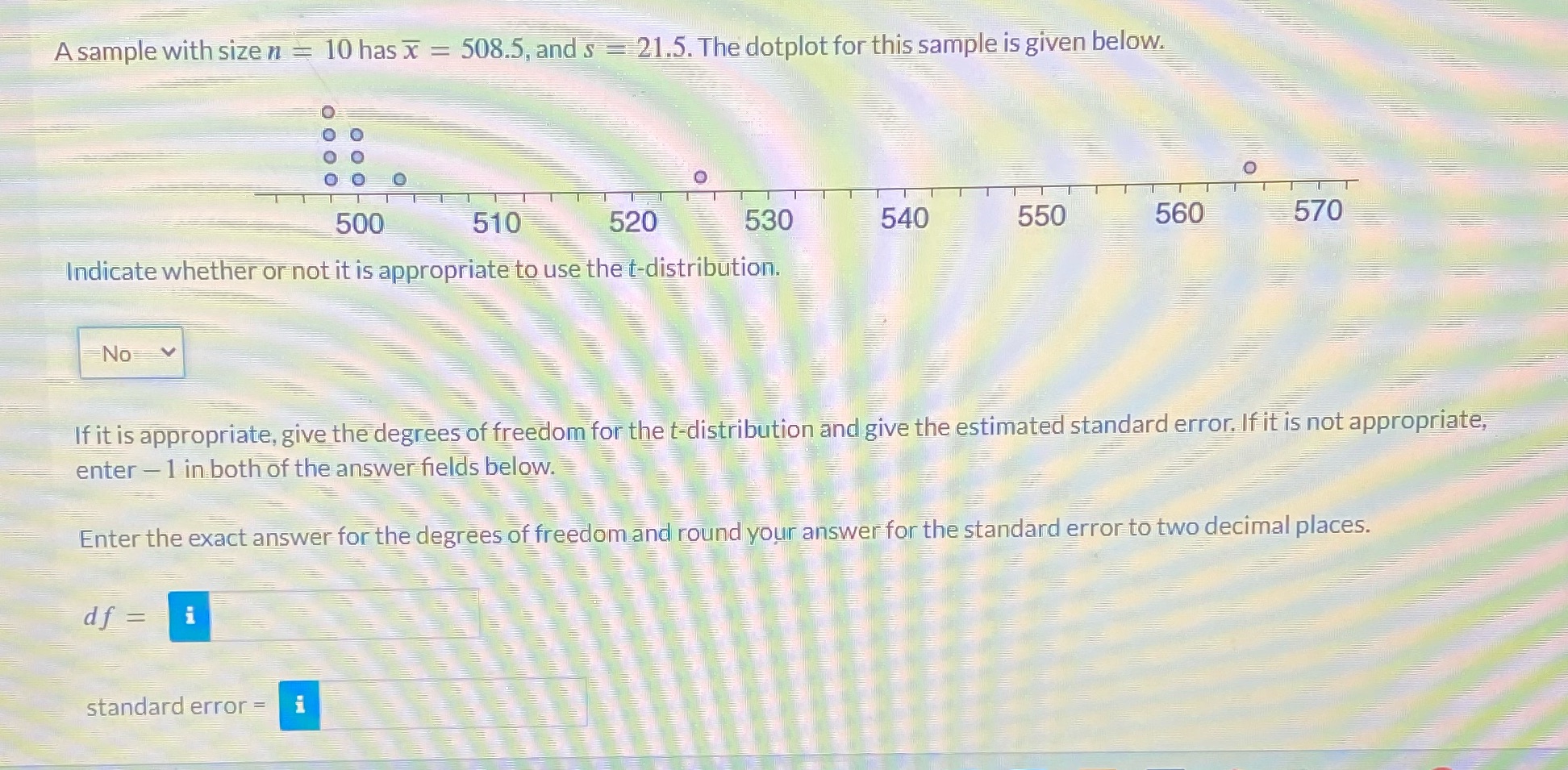 A sample with size n = 10 has x = 000 0000