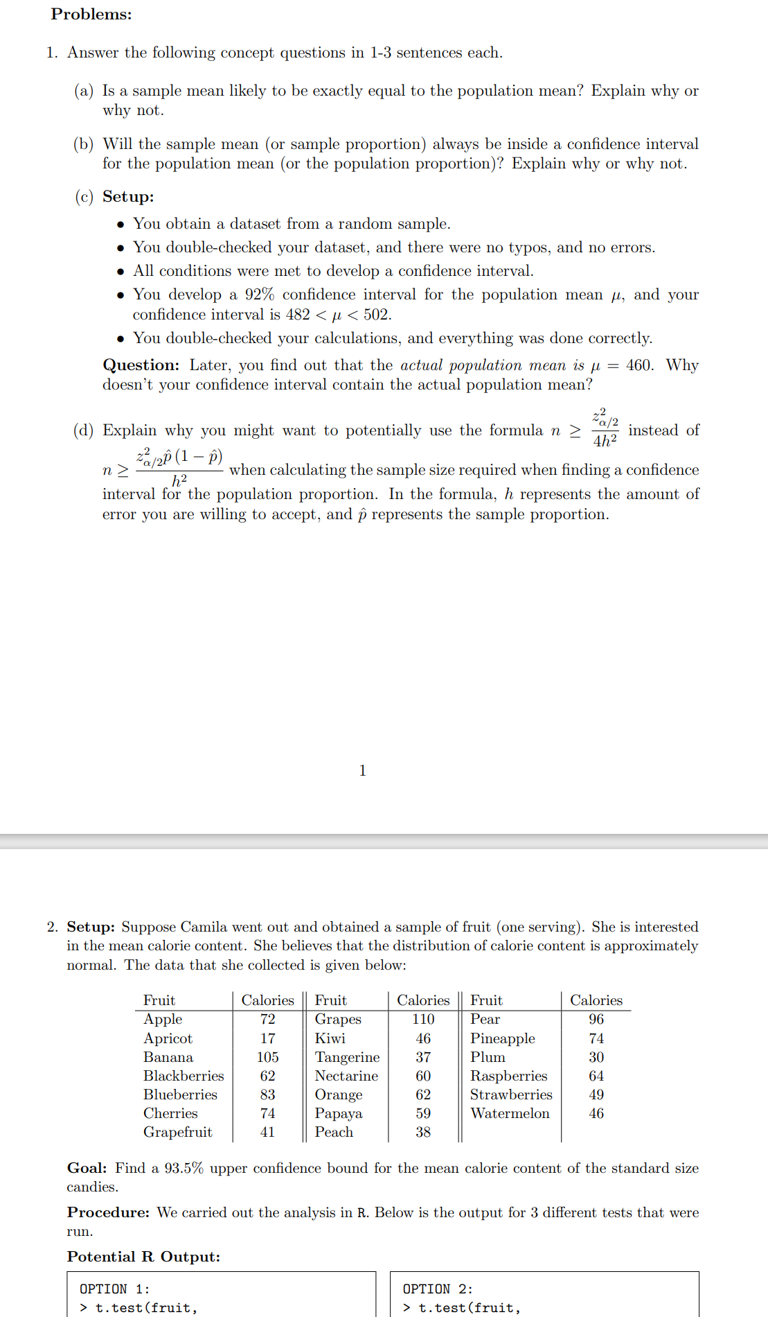 Problems: 1. Answer the following concept questions in 1-3 sentences each. (a)