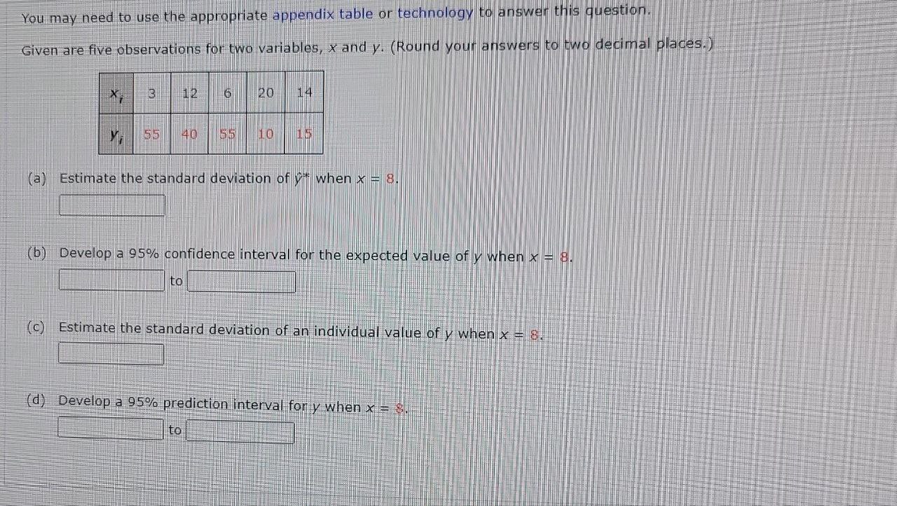 You may need to use the appropriate appendix table or technology to
