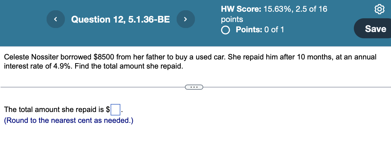 $38,000 at 9.25% for 191 days is $ (Round to the nearest