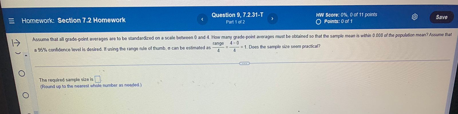 E Homework: Section 7.2 Homework Question 9, 7.2.31-T Part 1 of 2