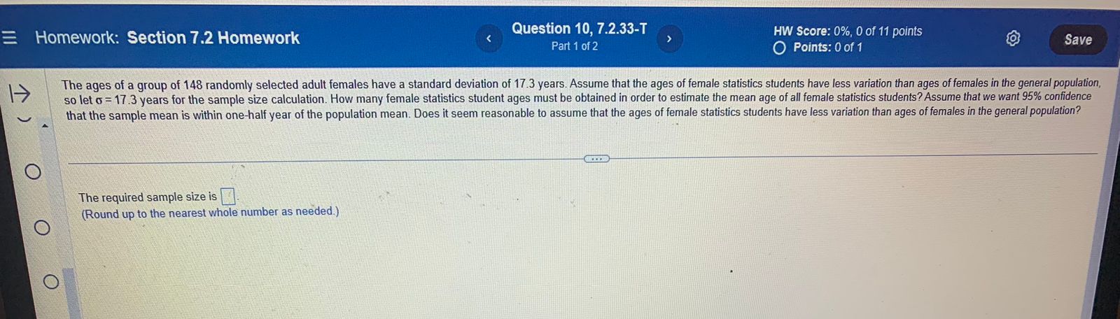 HW Score: 0%, 0 of 11 points O Points: 0 of 1