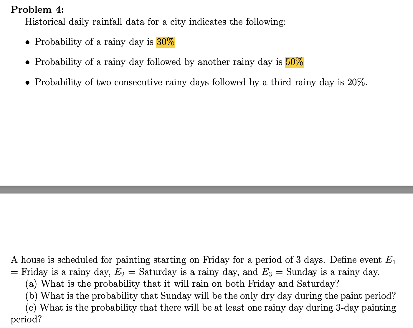 Problem 4: Historical daily rainfall data for a city indicates the following: