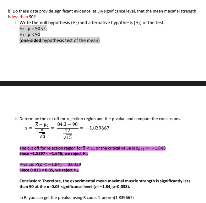 (known standard deviation) A physical therapist wished to test the mean maximal