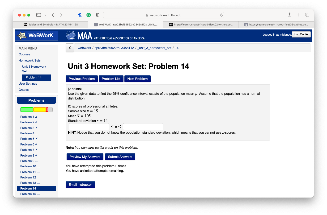 Bb Tables and Symbols - MATH 2345-112S WeBWorK h webwork.math.ttu.edu T WeBWorK