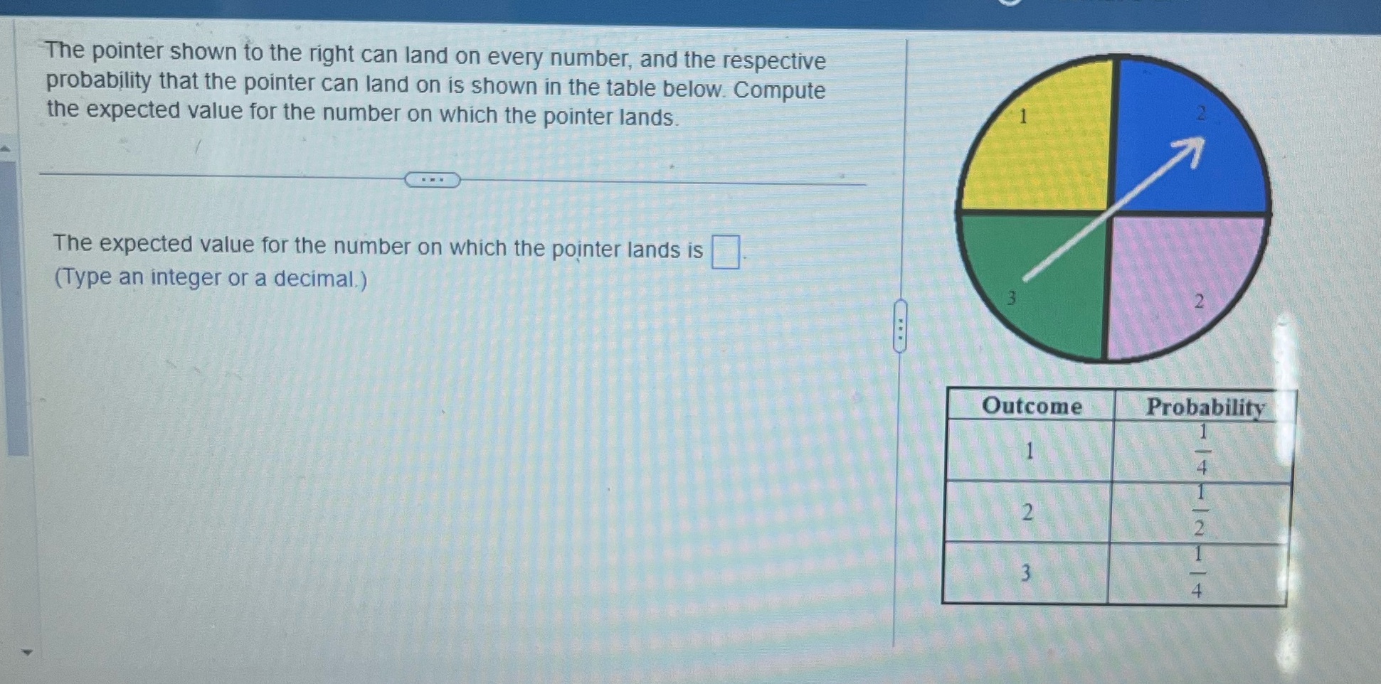 The pointer shown to the right can land on every number, and