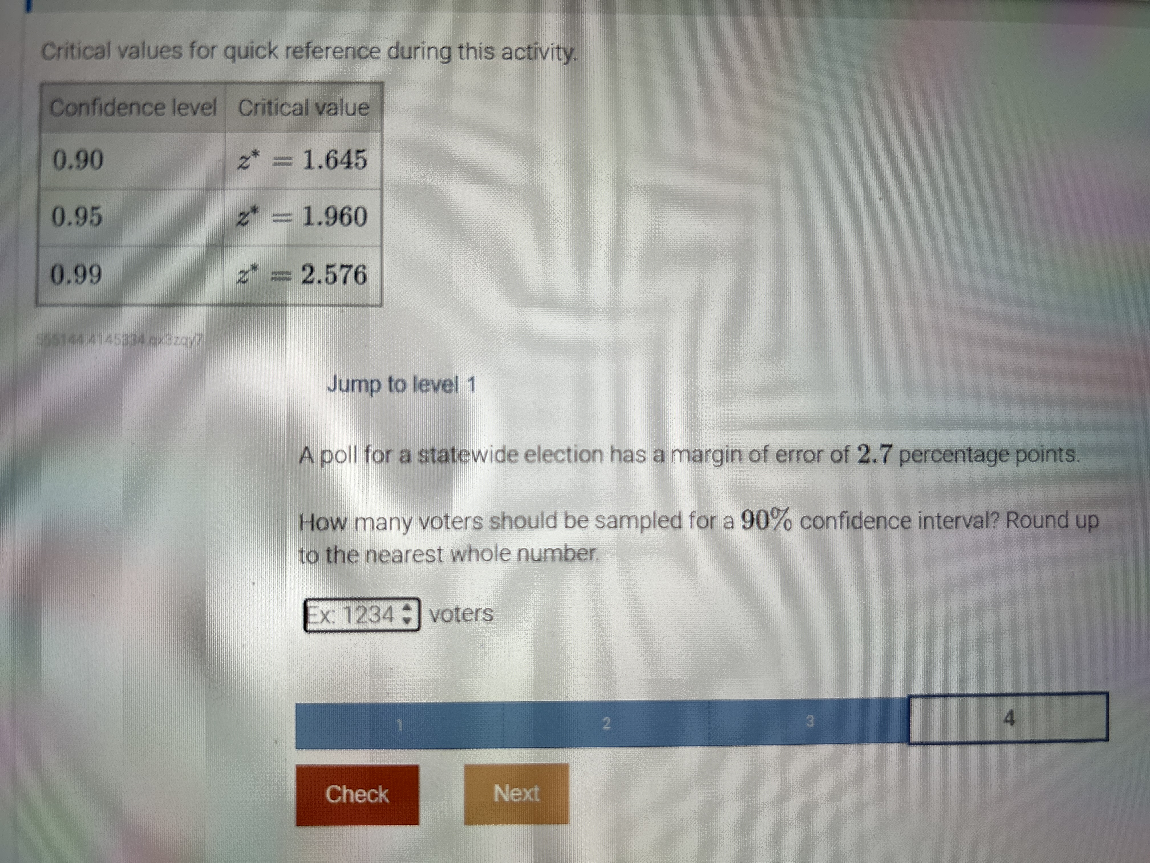 Critical values for quick reference during this activity. Confidence level Critical value
