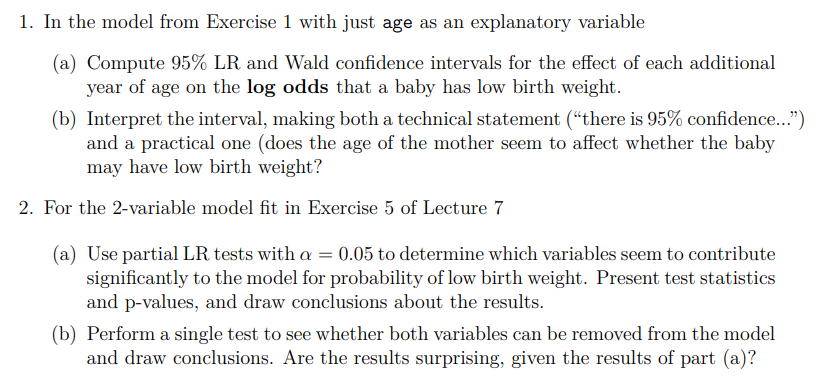 1. In the model from Exercise 1 with just age as an