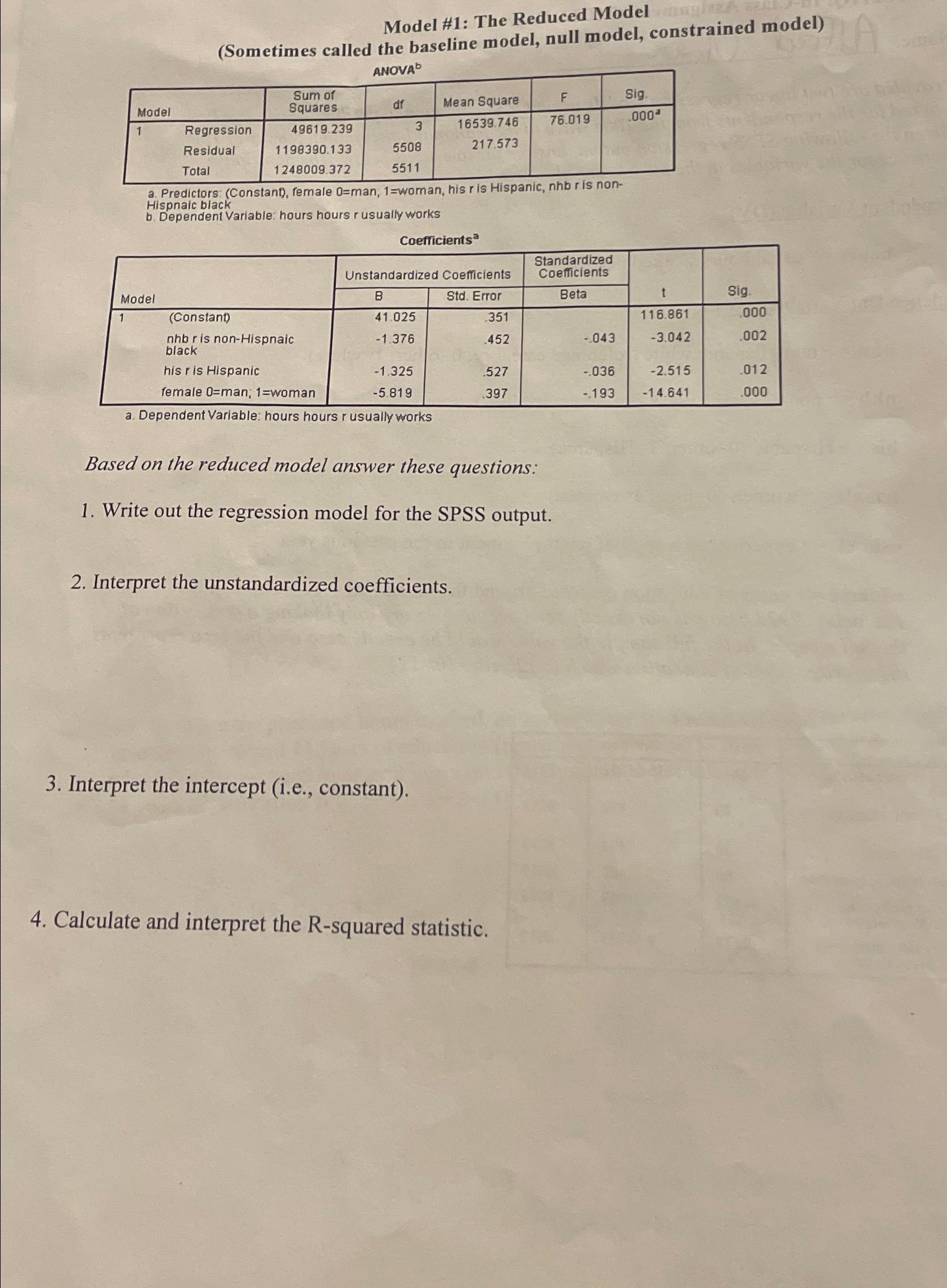 Model #1: The Reduced Model plaza az (Sometimes called the baseline model,